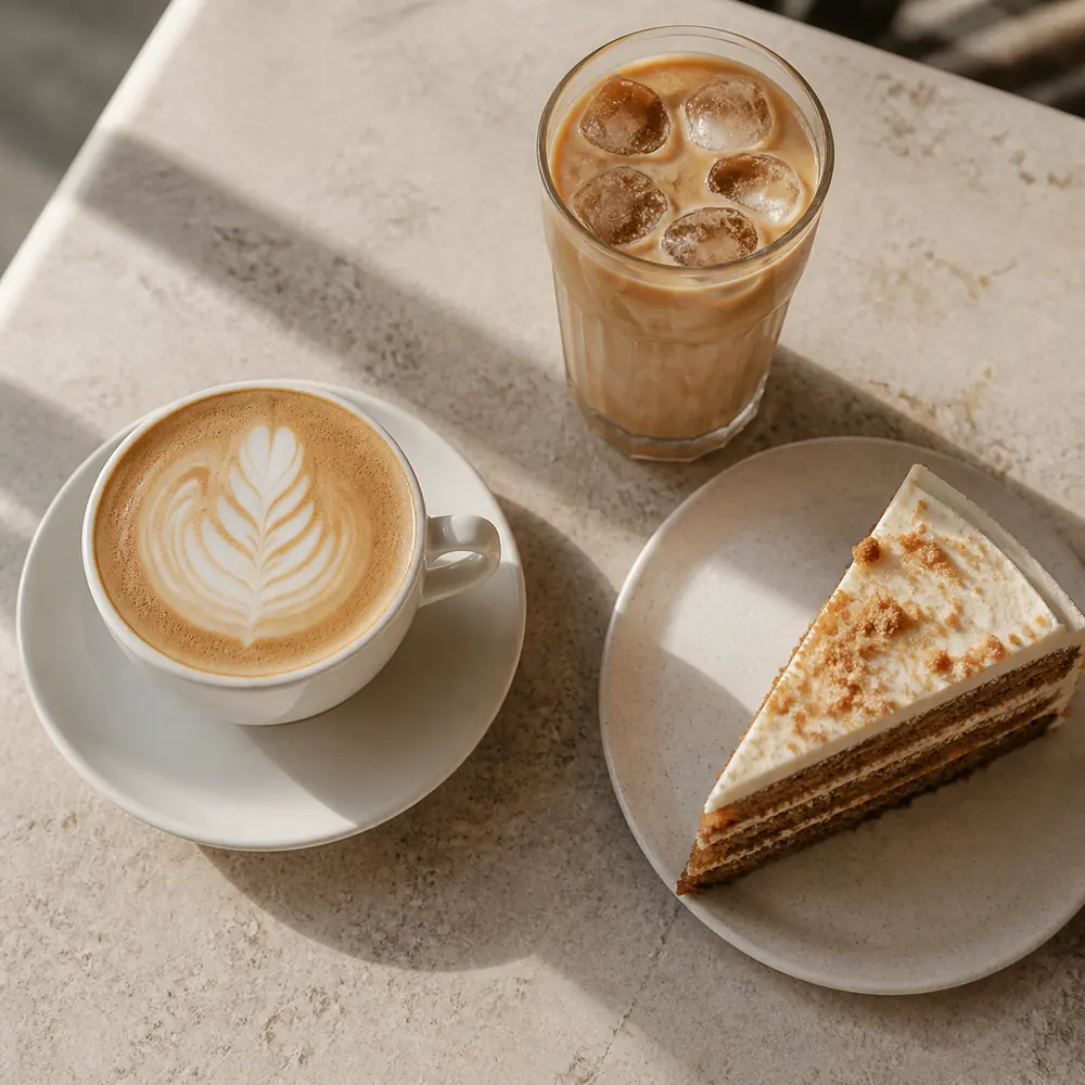 A cup of coffee on a café bar